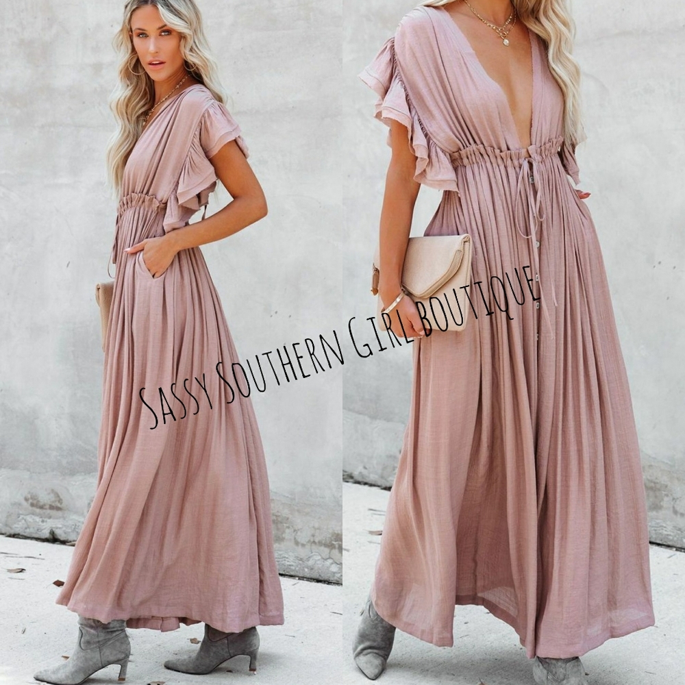 🆕⭐ Boho Blush Mauve pink flowy button down maxi dress - Picture 7 of 14